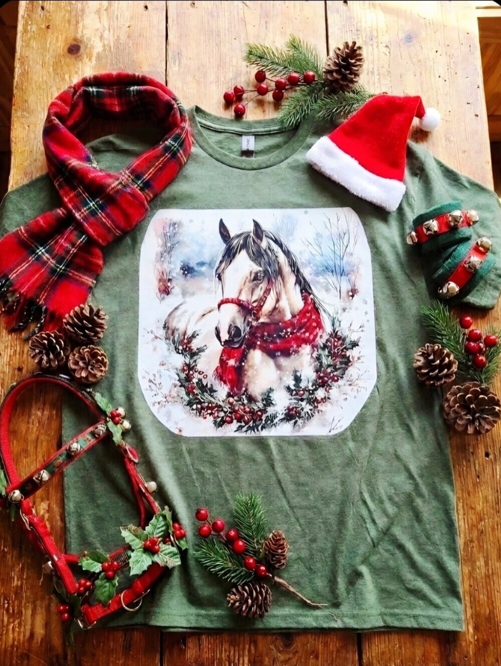 Holiday Horse Wreath Tee • Western Christmas Shirt • Rustic Cowgirl Winter